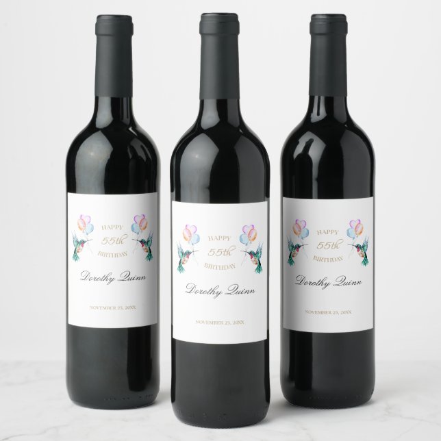 Étiquette Pour Bouteilles De Vin Aquarelle Fête d'anniversaire des colibris (Bouteilles)