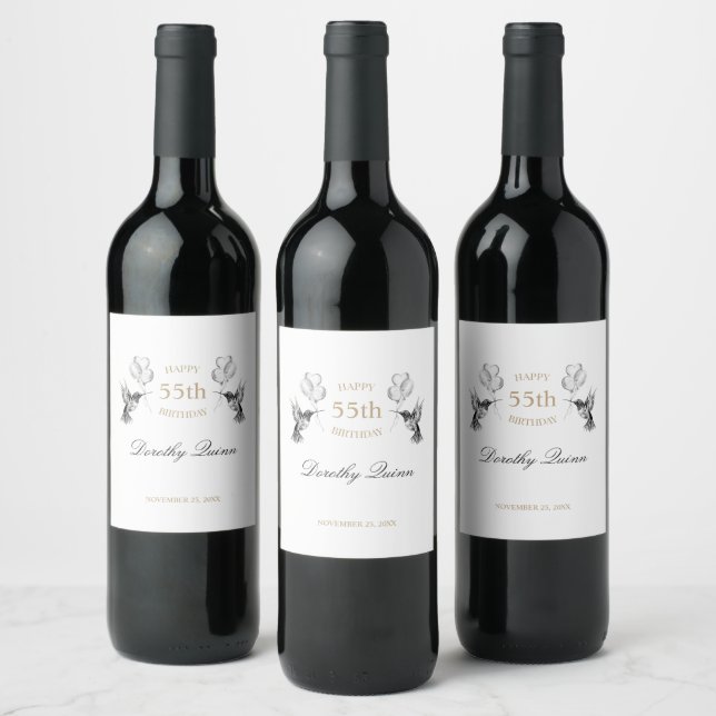 Étiquette Pour Bouteilles De Vin Aquarelle Fête d'anniversaire des colibris (Bouteilles)