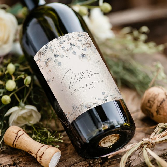 Étiquette Pour Bouteilles De Vin Aquarelle Fleur sauvage délicate avec Love ID1102 (Créateur téléchargé)