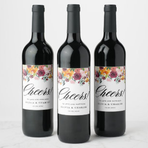 Étiquette Pour Bouteilles De Vin Aquarelle fleurs d'automne Garland Mariage de auto