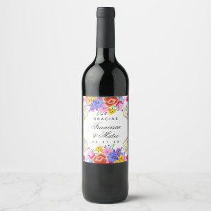 Étiquette Pour Bouteilles De Vin Aquarelle Floral espagnol Mariage Fiesta
