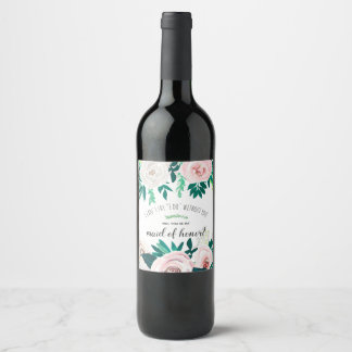 Étiquette Pour Bouteilles De Vin Aquarelle Floral Serez-vous ma femme d'honneur