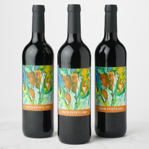 Étiquette Pour Bouteilles De Vin aquarelle florale Abstraite