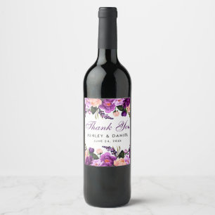 Étiquette Pour Bouteilles De Vin Aquarelle Florale violet Ultra violet Mariage P