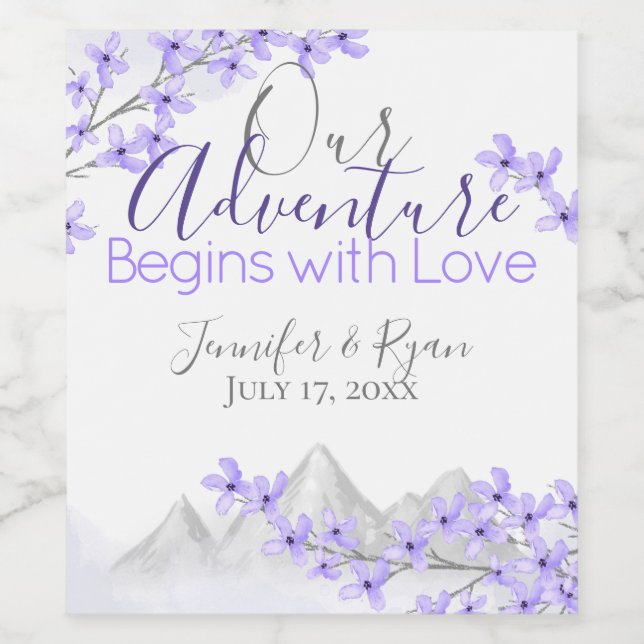 Étiquette Pour Bouteilles De Vin Aquarelle florale violette Lilac Mountain (Étiquettes simples)