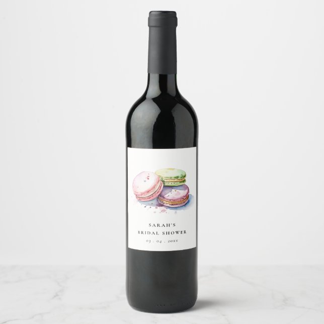 Étiquette Pour Bouteilles De Vin Aquarelle Français Macarons boulangerie Fête des m (Devant)