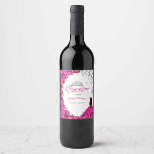 Étiquette Pour Bouteilles De Vin Aquarelle Fuchsia Rose Floral Quinceanera