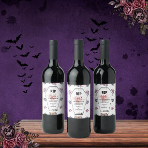 Étiquette Pour Bouteilles De Vin Aquarelle gothique RIP Anniversaire Coffin Crâne C