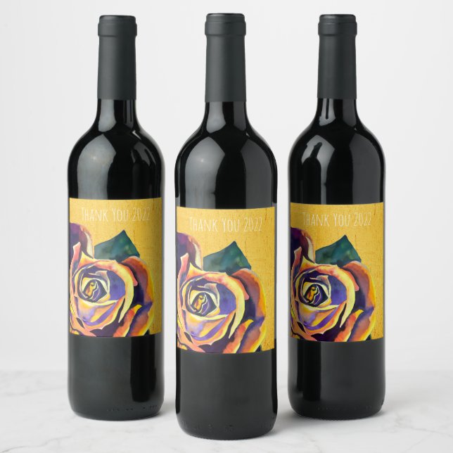 Étiquette Pour Bouteilles De Vin Aquarelle gothique Rose dorée (Bouteilles)