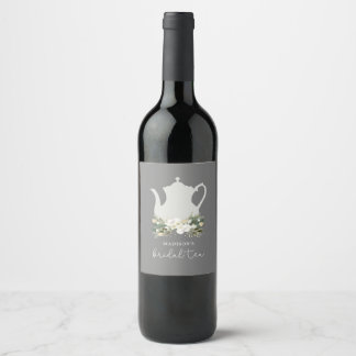 Étiquette Pour Bouteilles De Vin Aquarelle gris thé nuptiale