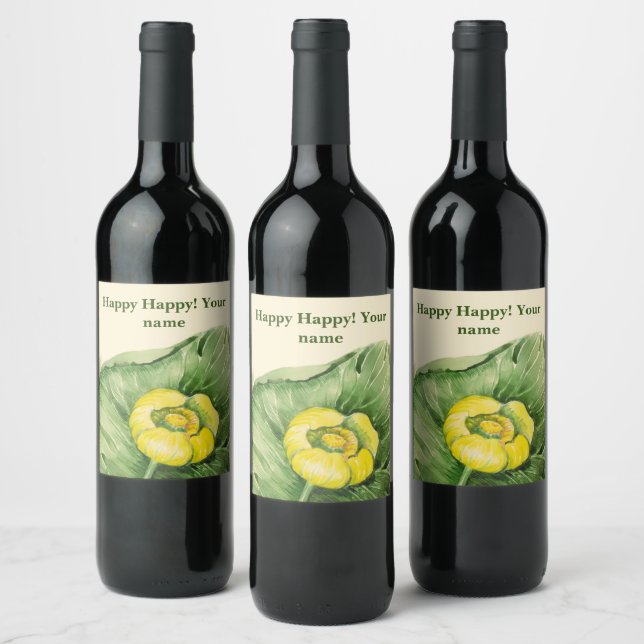 Étiquette Pour Bouteilles De Vin Aquarelle jaune Lilie d'eau (Bouteilles)