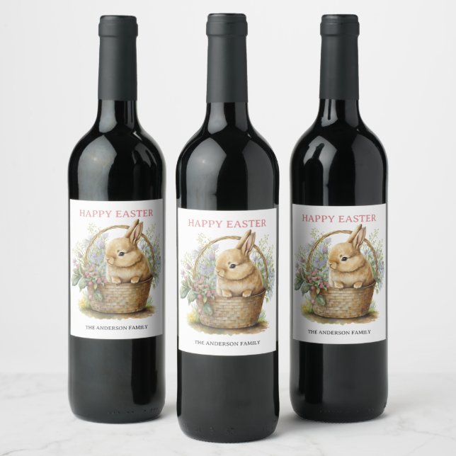 Étiquette Pour Bouteilles De Vin Aquarelle Lapin de Pâques (Bouteilles)