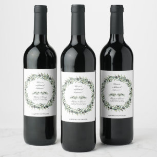 Étiquette Pour Bouteilles De Vin Aquarelle luxuriante Branches d'olive Mariage de c