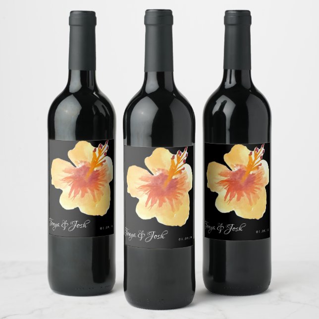 Étiquette Pour Bouteilles De Vin Aquarelle moderne Hibiscus été Jaune Tropique (Bouteilles)