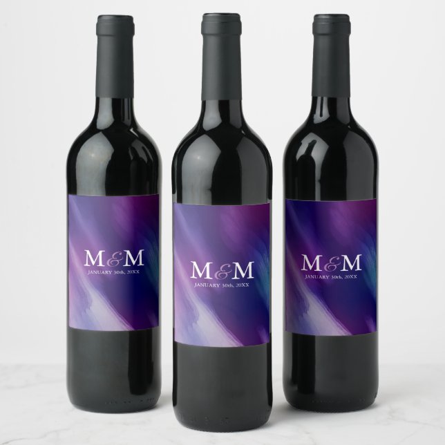 Étiquette Pour Bouteilles De Vin Aquarelle moderne violet Mariage bleu marine (Bouteilles)