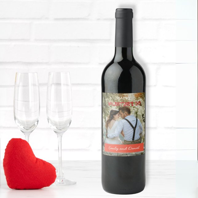 Étiquette Pour Bouteilles De Vin Aquarelle Ours Photo Valentine's Day personnalisée (Romantic Photo Valentine Custom Love Keepsake Wine Label)
