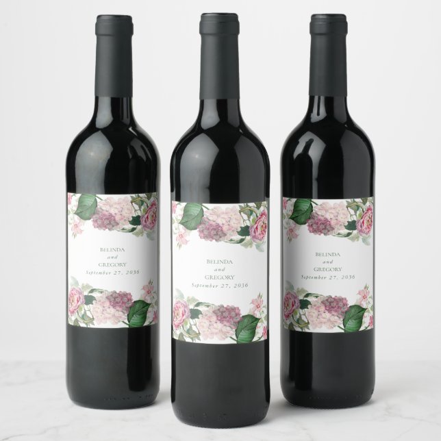 Étiquette Pour Bouteilles De Vin Aquarelle romantique Fleurs roses Mariage de jardi (Bouteilles)