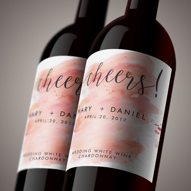 Étiquette Pour Bouteilles De Vin Aquarelle rose Arrière - plan Mariage Vin Étiquett (Pink Watercolor Background Wedding Wine Label)