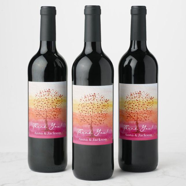 Étiquette Pour Bouteilles De Vin Aquarelle rose coucher d'eau main Merci peint (Bouteilles)