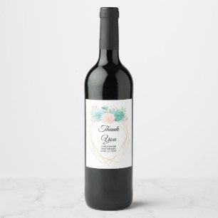 Étiquette Pour Bouteilles De Vin Aquarelle rose et vert moderne Mariage Succulent