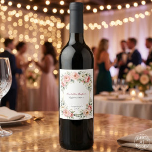 Étiquette Pour Bouteilles De Vin Aquarelle Rose Pâle Pivoine Cadre Doré Quinceañera