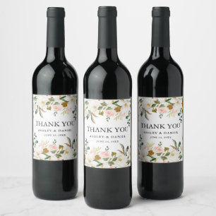 Étiquette Pour Bouteilles De Vin Aquarelle rose Roses blanches Magnolias Mariage