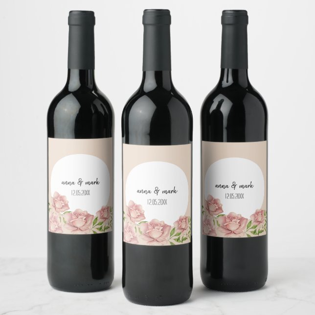 Étiquette Pour Bouteilles De Vin Aquarelle Rose violet doux Personnalisée (Bouteilles)