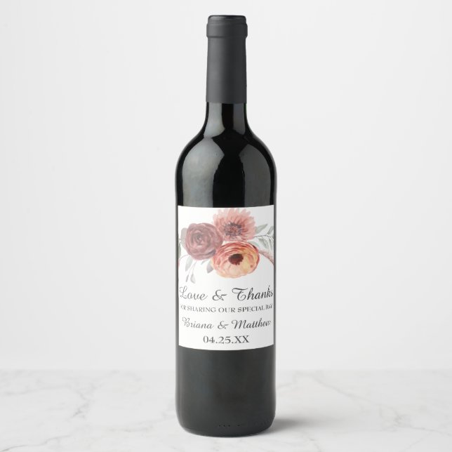 Étiquette Pour Bouteilles De Vin Aquarelle rouille rouille Mariage (Devant)