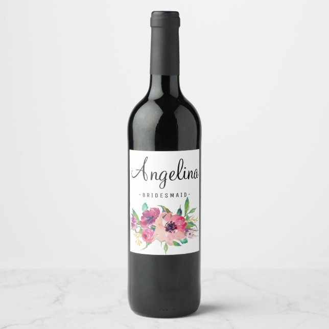 Étiquette Pour Bouteilles De Vin Aquarelle Russe Florale Sirène (Devant)