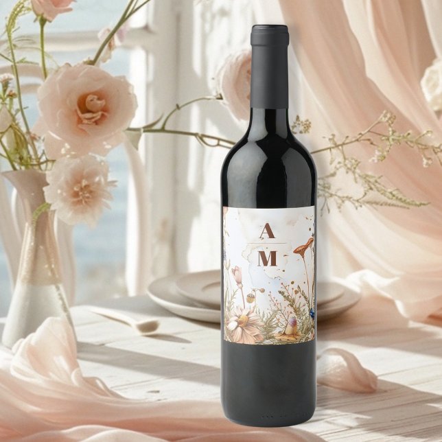 Étiquette Pour Bouteilles De Vin Aquarelle rustique Mariage bois (Créateur téléchargé)