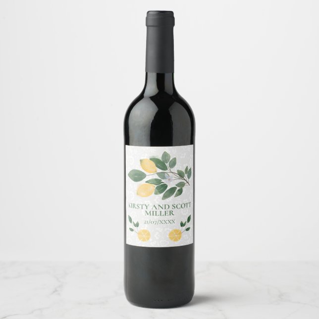 Étiquette Pour Bouteilles De Vin Aquarelle Sicilienne Lemons Mariage (Devant)