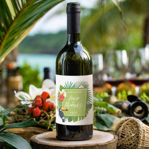 Étiquette Pour Bouteilles De Vin Aquarelle Tropical avec Mariage Toucan Green ID577