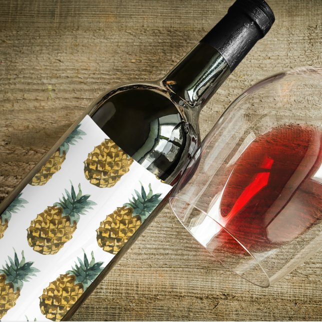 Étiquette Pour Bouteilles De Vin Aquarelle tropicale ananas Motif sans couture (Créateur téléchargé)