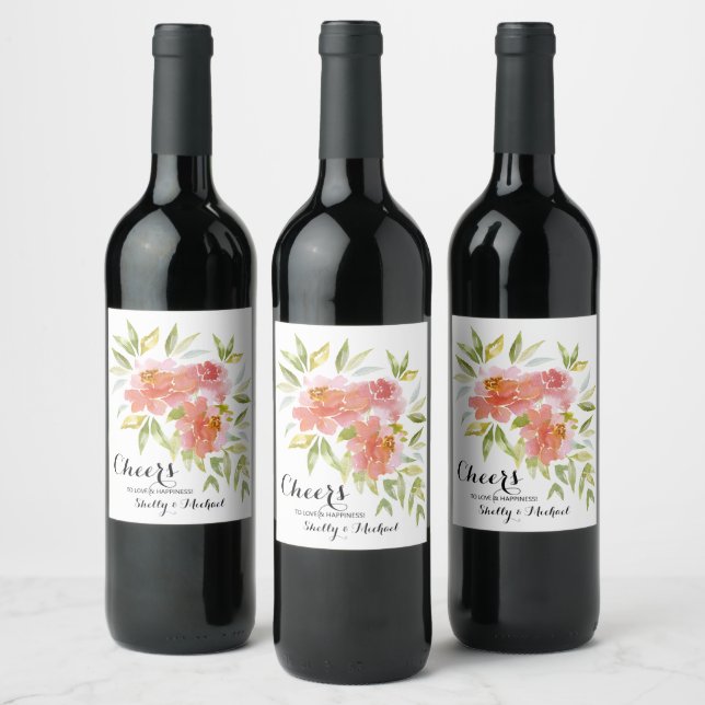 Étiquette Pour Bouteilles De Vin Aquarelle Verdure et fleurs Mariage (Bouteilles)