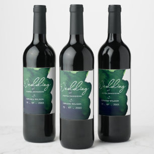 Étiquette Pour Bouteilles De Vin Aquarelle verte foncée émeraude minimaliste abstra