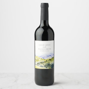 Étiquette Pour Bouteilles De Vin Aquarelle verte Jaune Campagne Hills Mariage