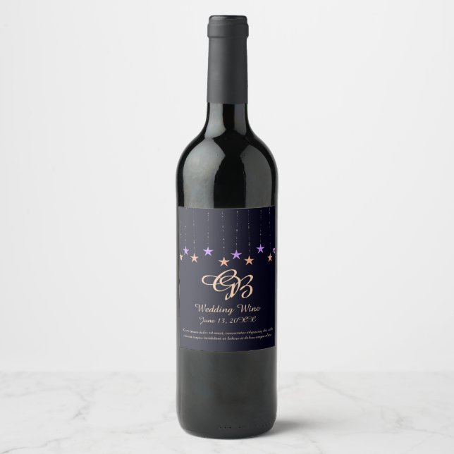 Étiquette Pour Bouteilles De Vin Arabian Night Purple et Gold Stars (Devant)