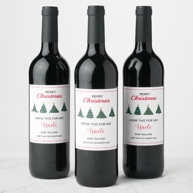 Étiquette Pour Bouteilles De Vin Arbre de Noël Grossesse Faire-part oncle de famill (Bouteilles)