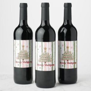Étiquette Pour Bouteilles De Vin Arbre de Noël Mahjong personnalisable