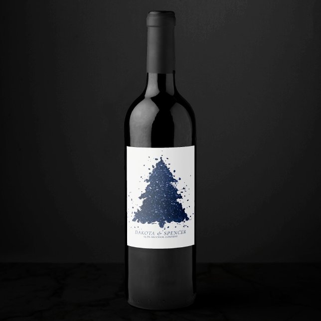 Étiquette Pour Bouteilles De Vin Arbre de Noël Moody | Classy Navy Blue Splatter (Créateur téléchargé)