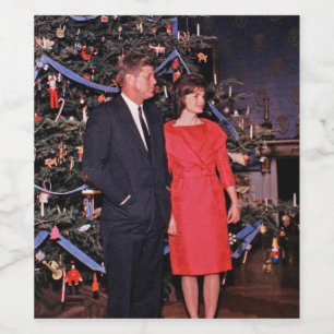 Étiquette Pour Bouteilles De Vin Arbre de Noël Président John Kennedy & Jacqueline