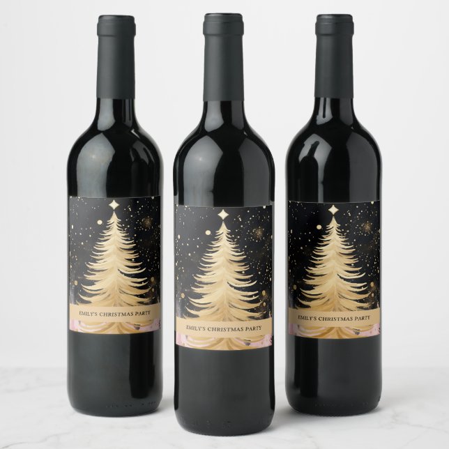 Étiquette Pour Bouteilles De Vin Arbre de Noël rose (Bouteilles)