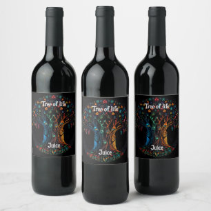 Étiquette Pour Bouteilles De Vin Arbre de Vie en couleur mosaïque en verre tendu.