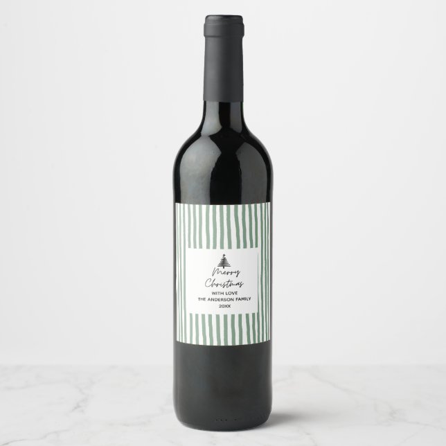 Étiquette Pour Bouteilles De Vin Arbre dessiné à la main Joyeux Noël (Devant)