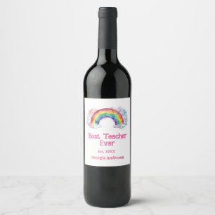 Étiquette Pour Bouteilles De Vin arc-en-ciel aquarelle pastel meilleur professeur j