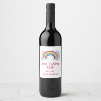 Étiquette Pour Bouteilles De Vin arc-en-ciel aquarelle pastel meilleur professeur j