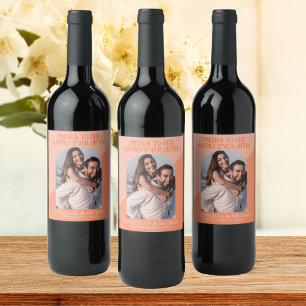 Étiquette Pour Bouteilles De Vin Arch Peach et Orange Mariage des années 70 rétro