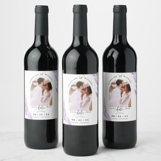 Étiquette Pour Bouteilles De Vin Arch Photo, Mariage Feuille violet Enregistrer la  (Bouteilles)