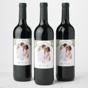 Étiquette Pour Bouteilles De Vin Arch Photo White Gold Floral Wedding Enregistrer l