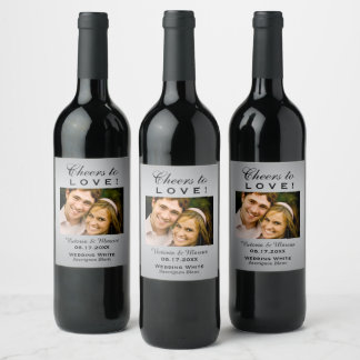 Étiquette Pour Bouteilles De Vin Argent Cheers to Love Mariage Photo Bottle Favoris